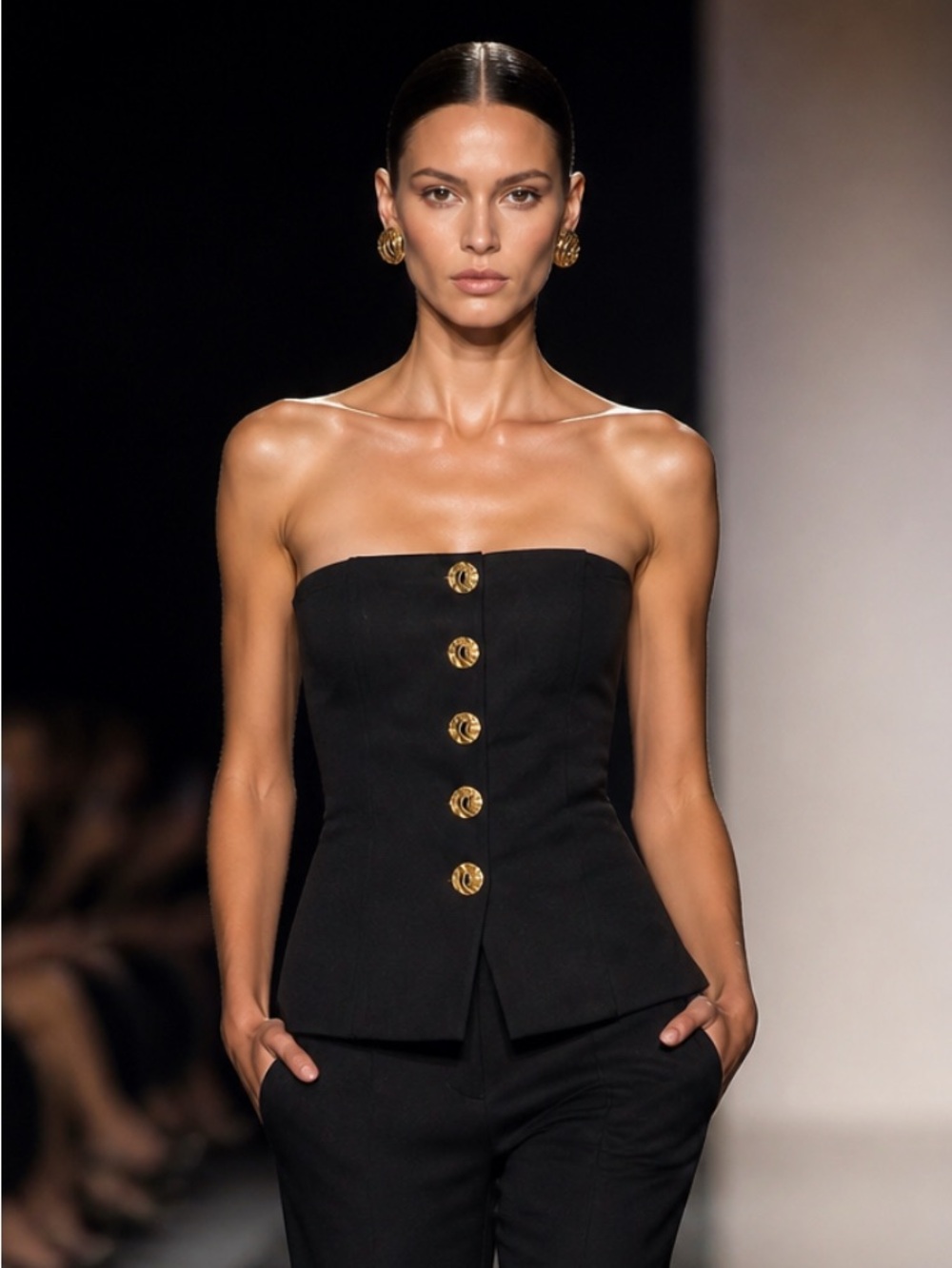 Zara Black strapless corset Top with gold button Details
